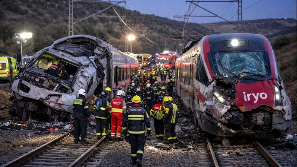 High-speed trains at crash site after Spain high-speed rail crash near Adamuz in southern Spain