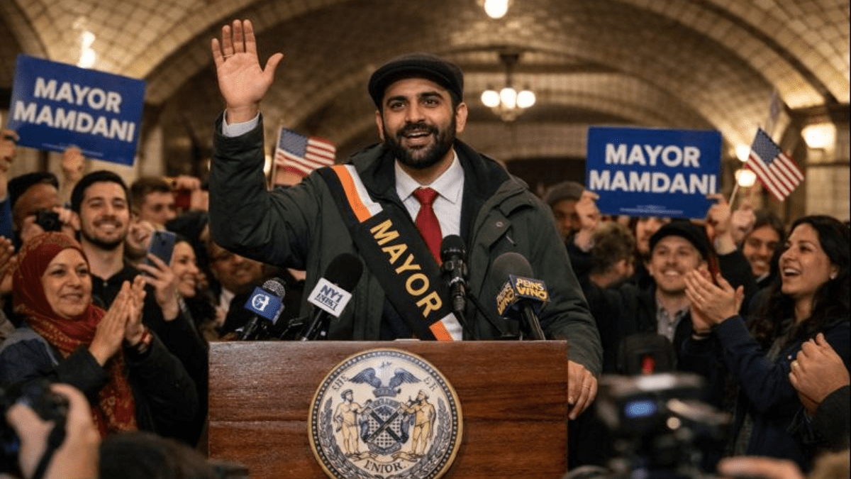 Zohran Mamdani New York mayor addresses supporters after being sworn in at City Hall