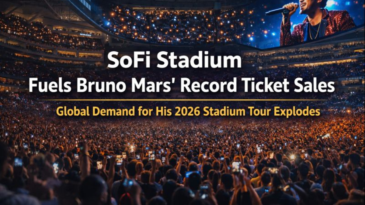 SoFi Stadium packed with fans during Bruno Mars stadium concert