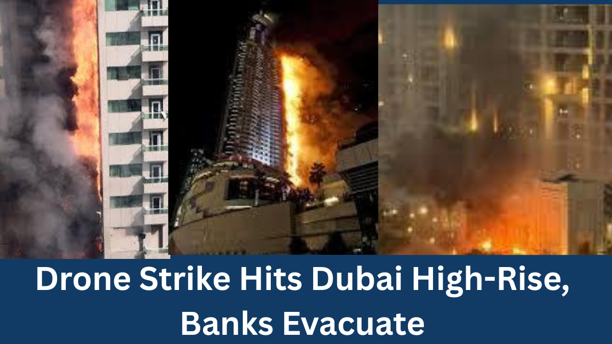 Smoke rises near a damaged high-rise in Dubai following a drone interception incident during heightened regional tensions.