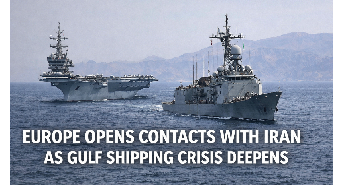 Naval vessels patrol near the Strait of Hormuz as diplomatic efforts begin between European nations and Iran