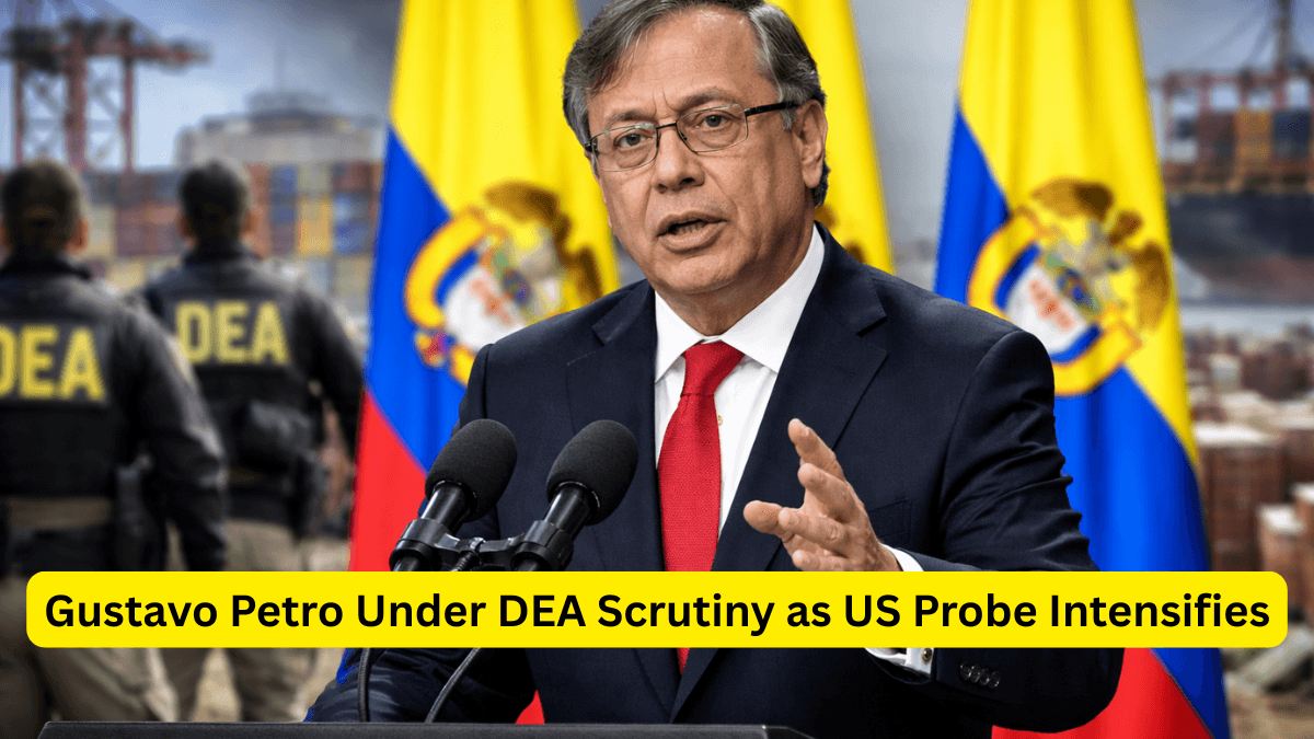 Gustavo Petro speaking at a press conference amid DEA investigation allegations