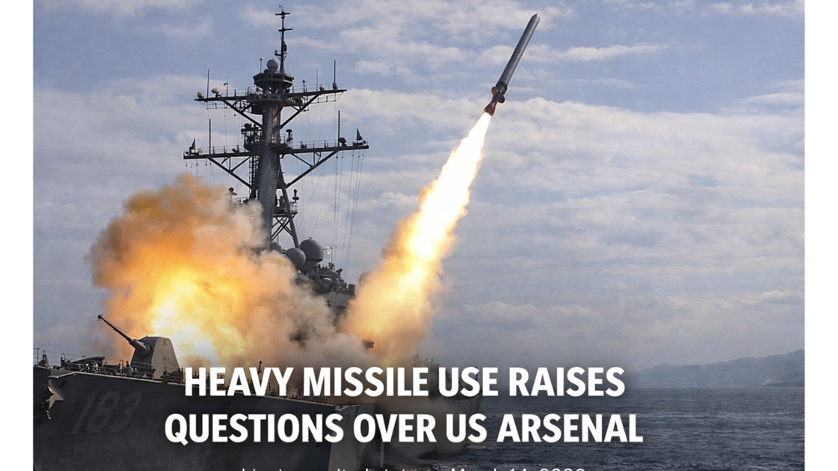 US Navy destroyer launching a cruise missile during military operations amid rising concerns about missile stockpile levels