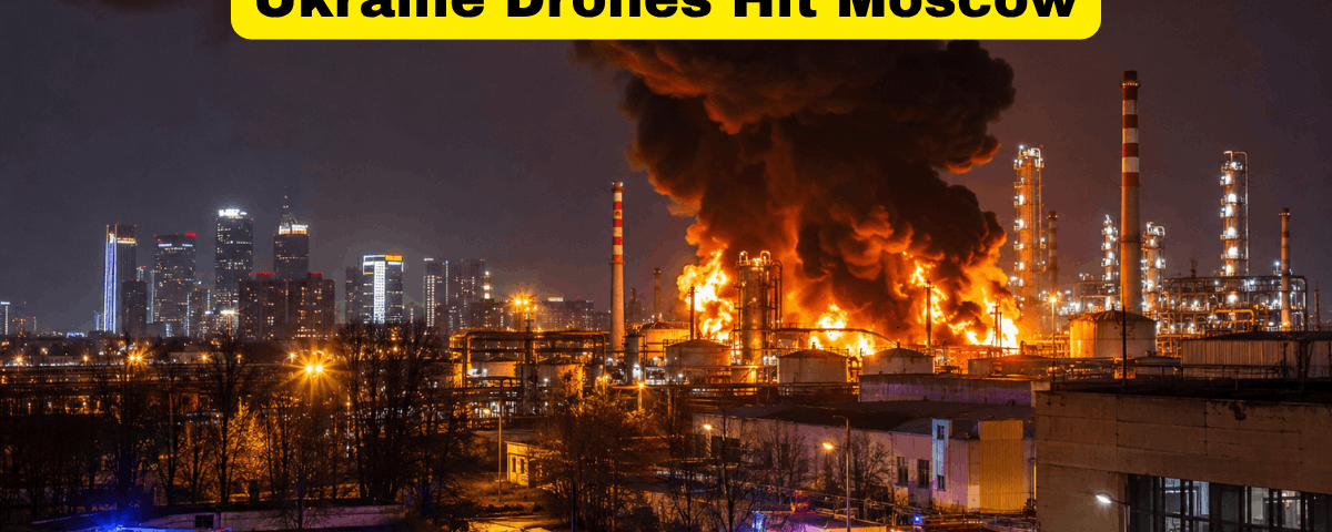 Massive fire and smoke after Ukraine Drone Attack Moscow oil refinery strike near the Russian capital