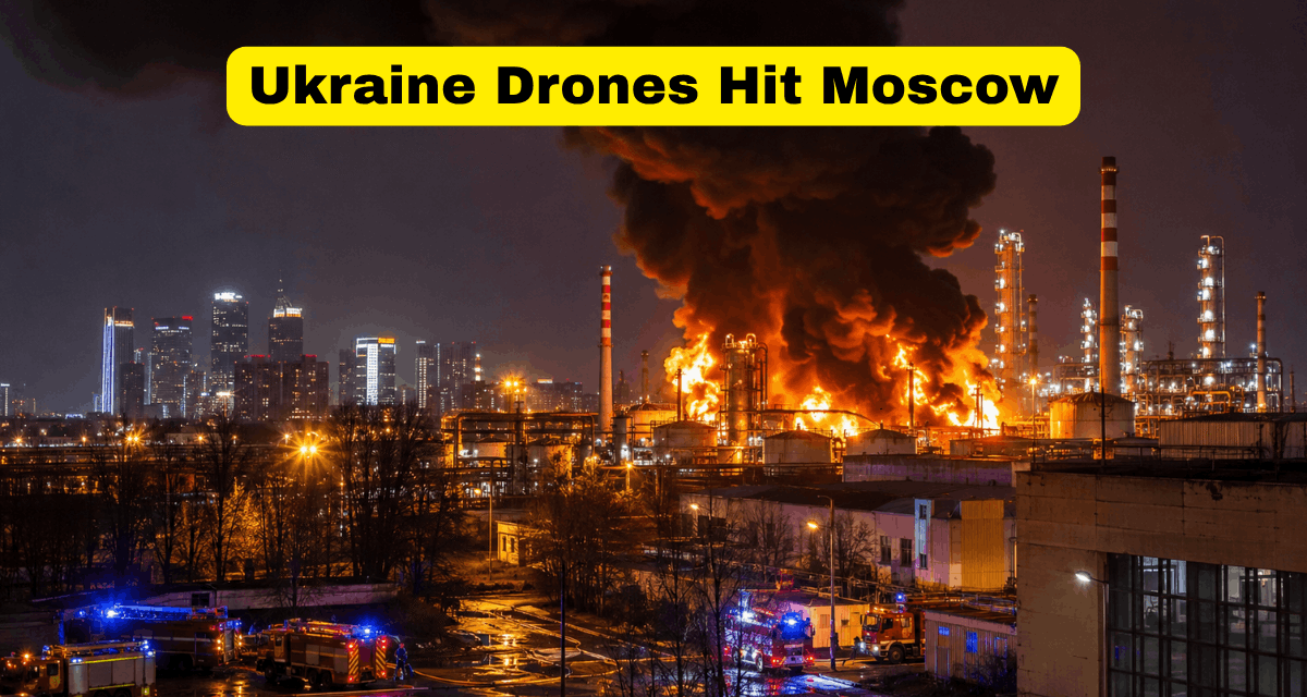 Massive fire and smoke after Ukraine Drone Attack Moscow oil refinery strike near the Russian capital