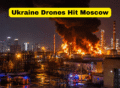Massive fire and smoke after Ukraine Drone Attack Moscow oil refinery strike near the Russian capital