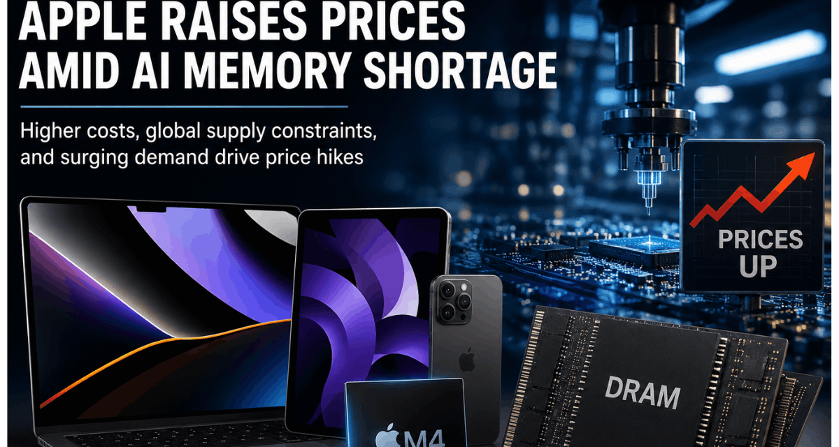 Apple price increase affecting MacBook and iPad models amid global memory and storage supply shortages driven by AI demand