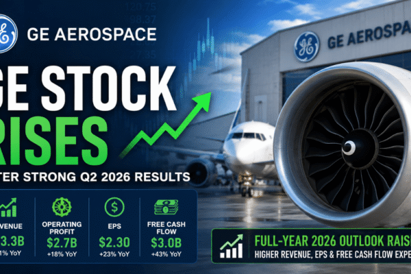 GE Aerospace headquarters after reporting strong Q2 2026 earnings and raising full-year guidance for investors following growth in commercial aviation services.
