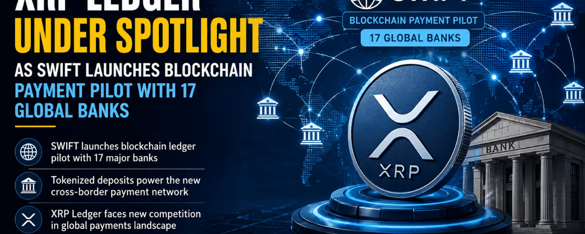 XRP Ledger and SWIFT blockchain payment network illustration representing cross-border banking innovation.